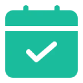 Green calendar symbol, checkmark inside