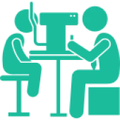 Optometrist checking patient's eyes icon