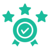 Certification symbol featuring checkmark and stars